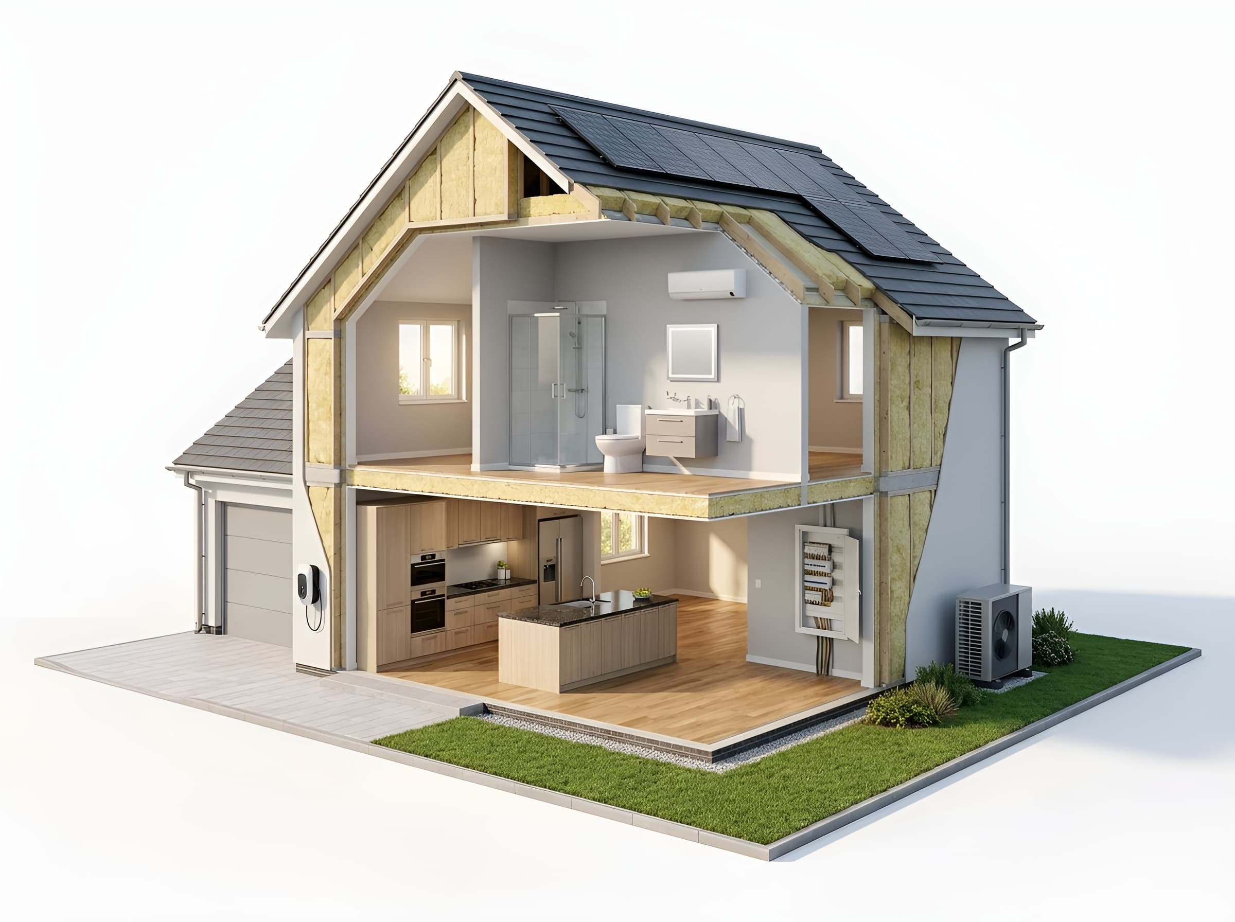 Modernes Wohnhaus mit Photovoltaik, Wärmepumpe, Wallbox und Klimatechnik – alle Gewerke von Montali aus einer Hand