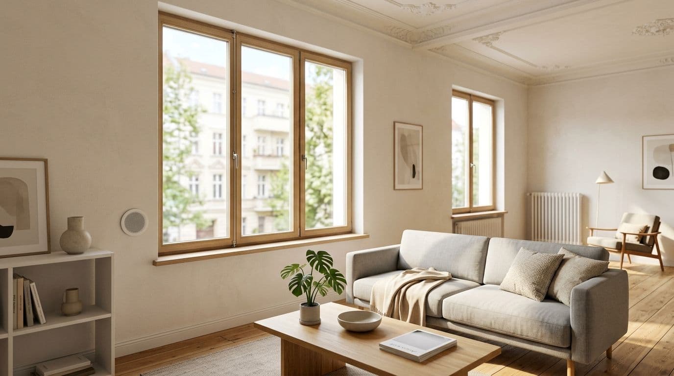 Dezentrale Lüftungsanlage und Split-Klimaanlage in einer Berliner Altbauwohnung