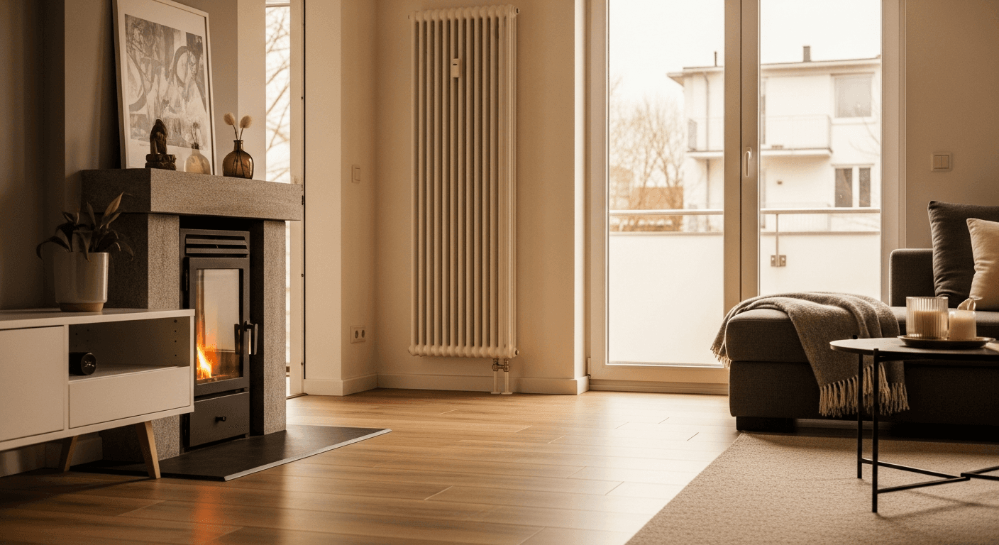 Techniker bei der Heizungswartung an einer Gastherme in einem Berliner Altbau