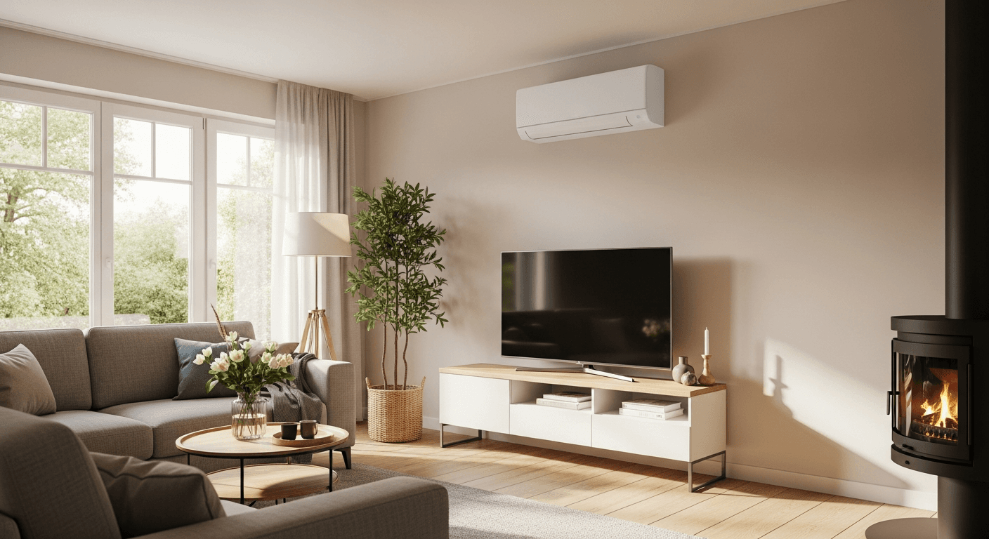 Split-Klimaanlage Innengerät an der Wand einer Berliner Altbauwohnung