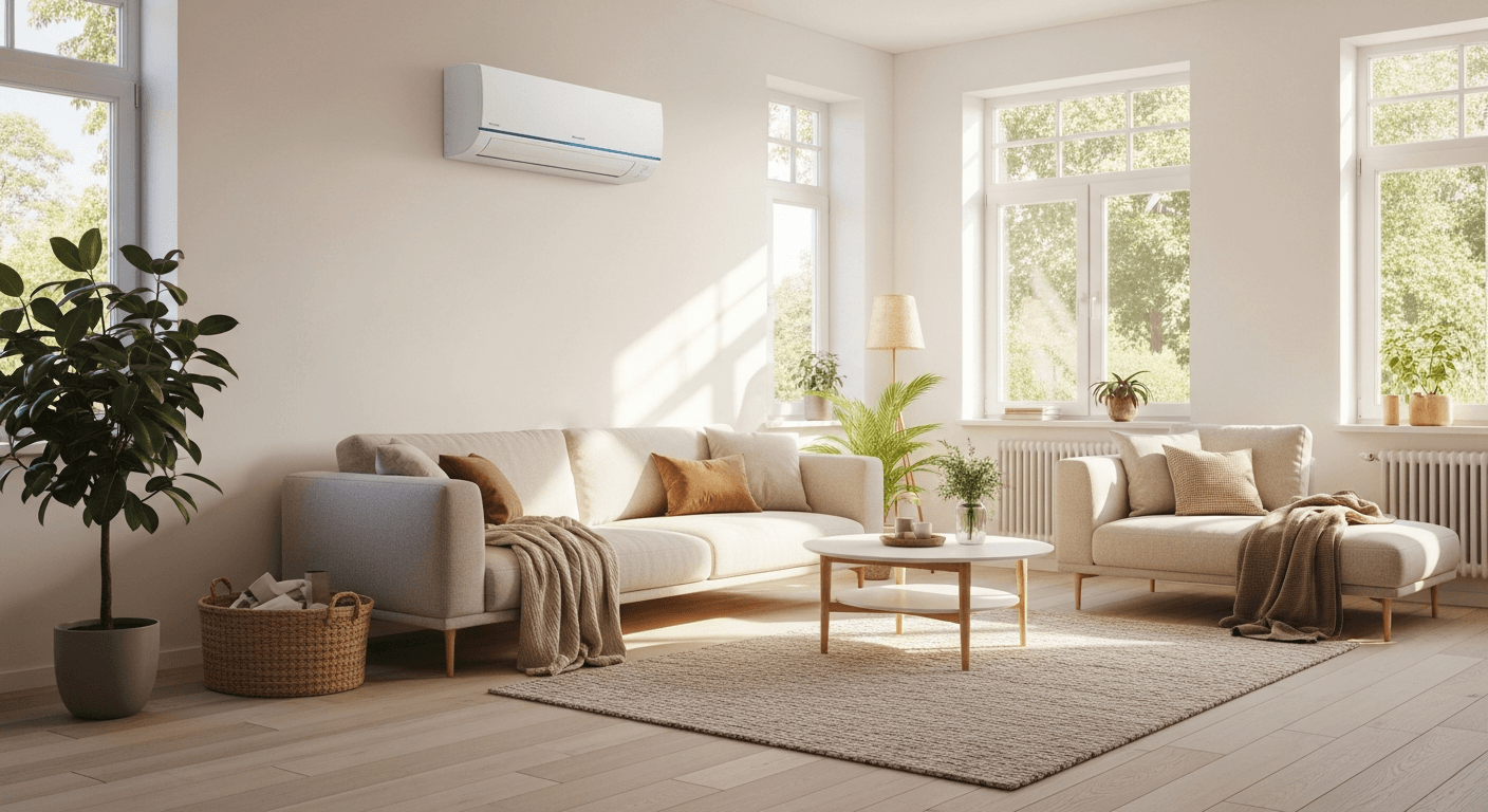 Moderne Klimaanlage in einem hellen Berliner Wohnzimmer