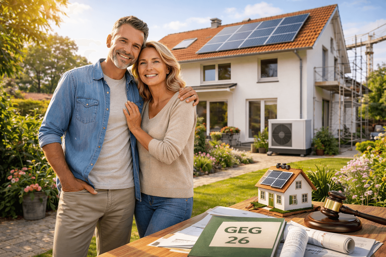 Berliner Hauseigentümer vor ihrem Haus mit Wärmepumpe – Änderungen durch das GEG 2026